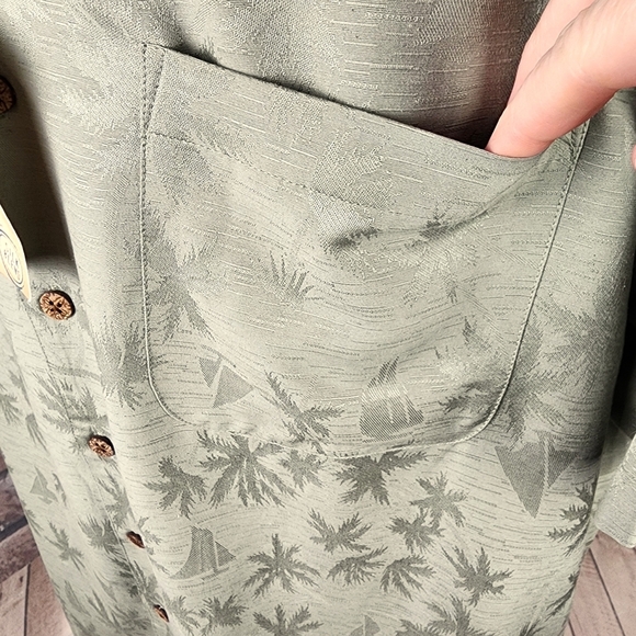 Caribbean Tall Man Silk Blend Palm Damask Print Shirt NWT Sage Green Size 2XT - Picture 5 of 15